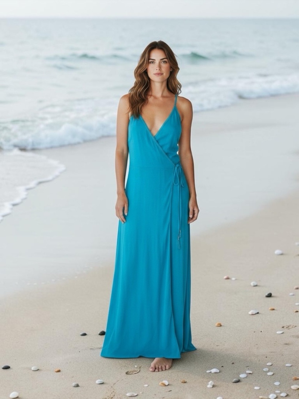 Trina Turk Brittany Maxi Dress Turquoise Wrap Tie Maxi Dress NWT Small $162